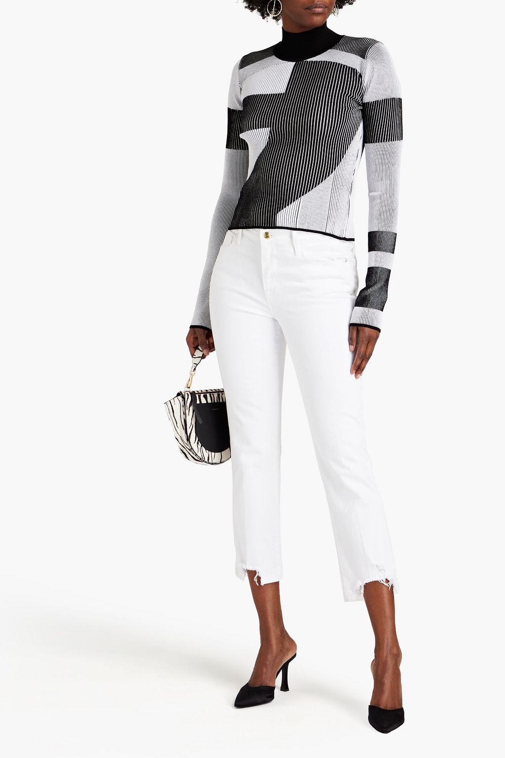 JUST CAVALLI Ribbed jacquard-knit turtleneck sweater