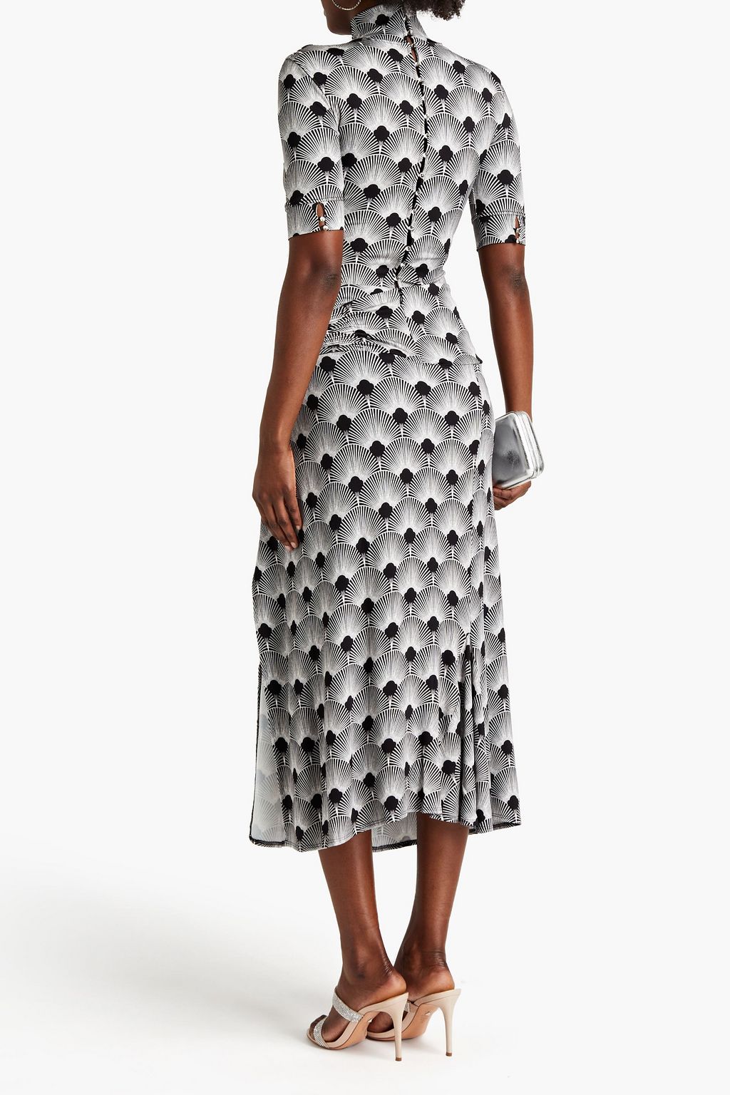 RABANNE Draped printed stretch-jersey midi skirt