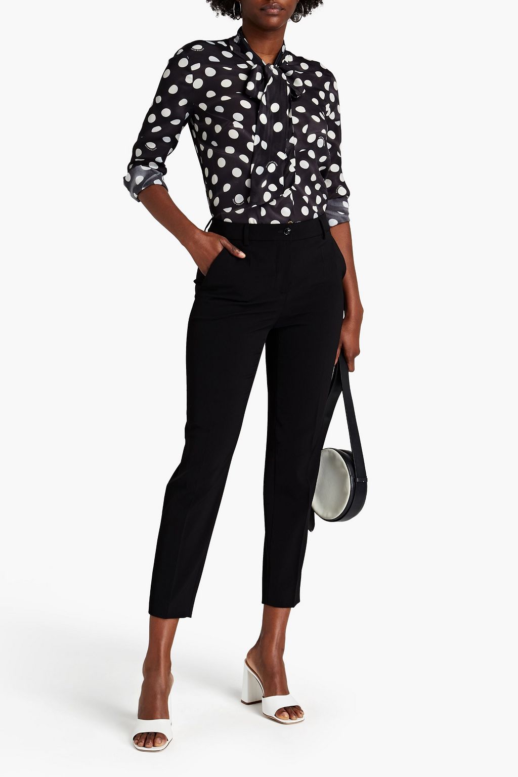BOUTIQUE MOSCHINO Tie-neck polka-dot crepe de chine blouse