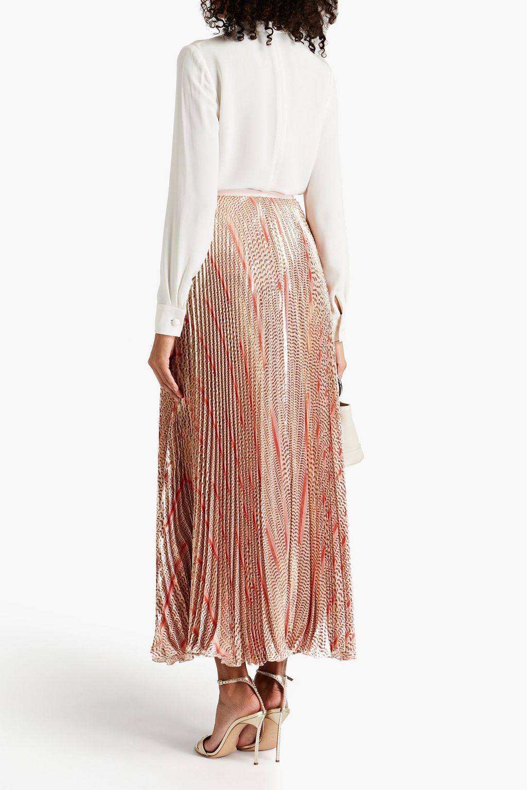 GIAMBATTISTA VALLI Pleated metallic printed silk-blend chiffon maxi skirt