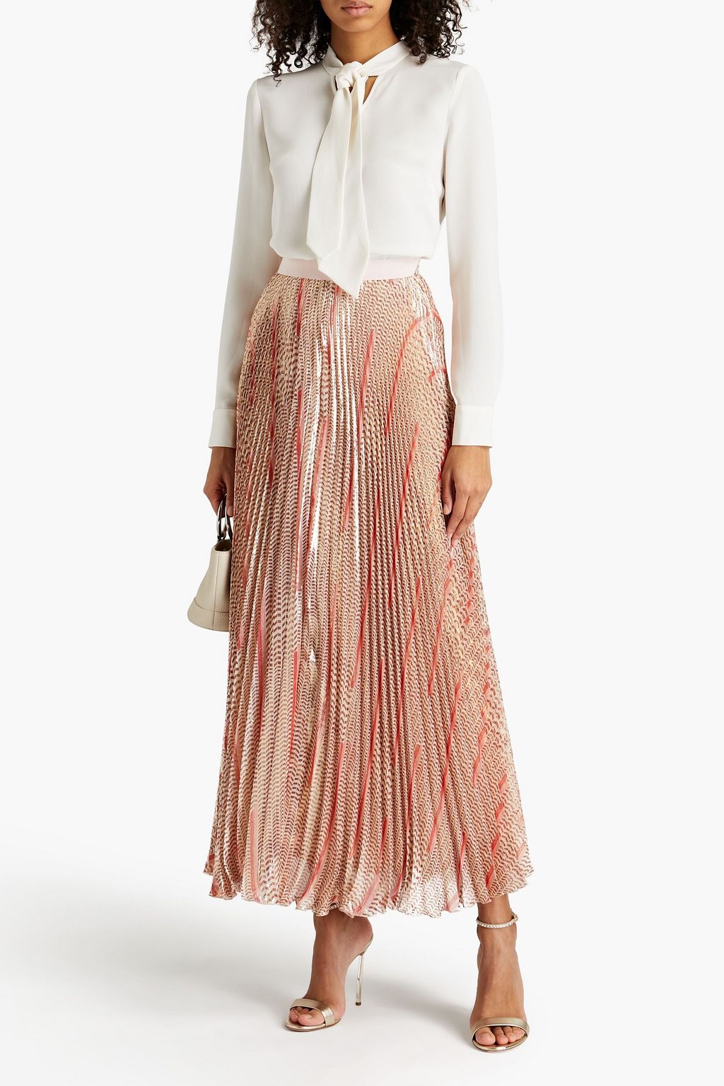 GIAMBATTISTA VALLI Pleated metallic printed silk-blend chiffon maxi skirt