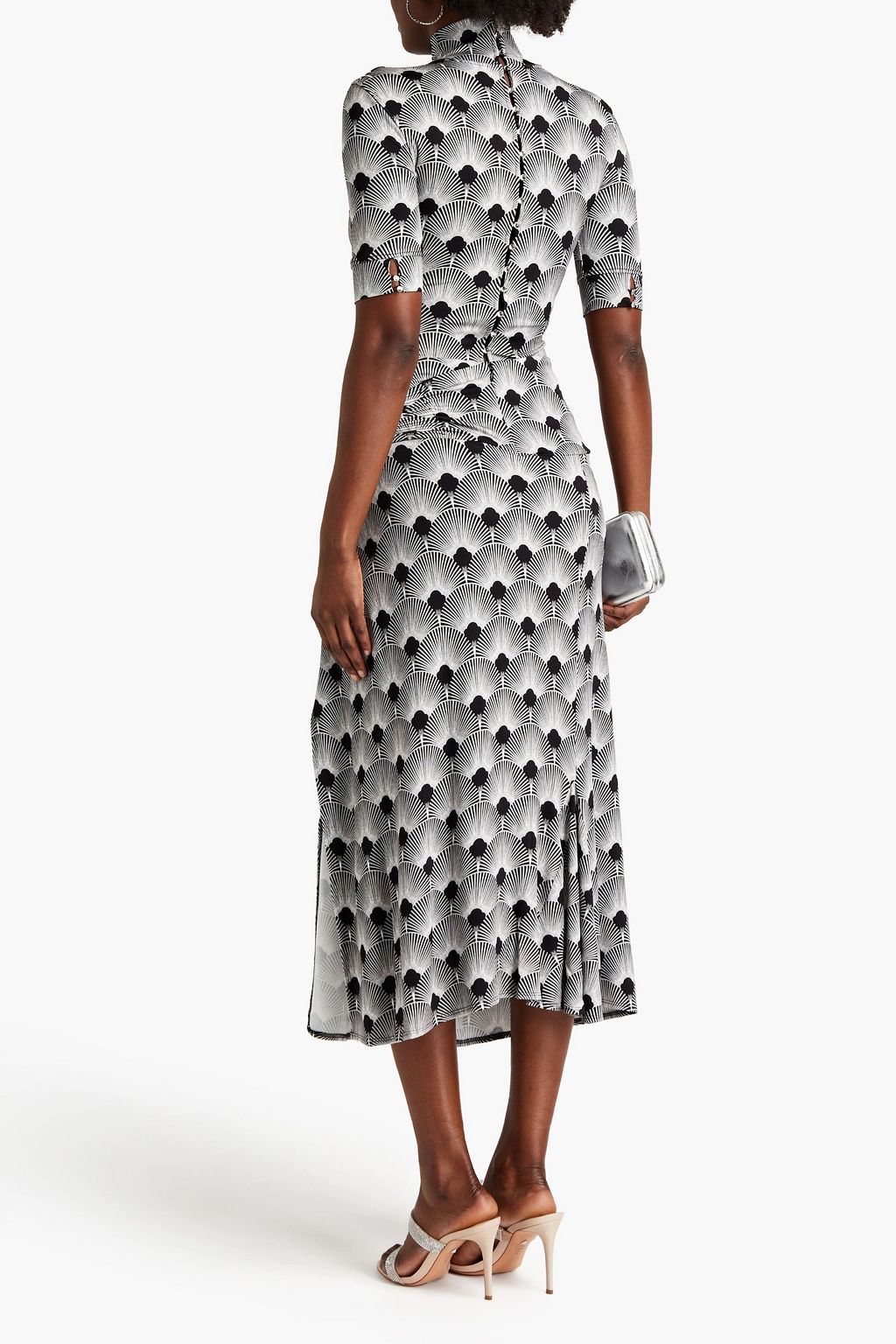 RABANNE Embellished printed stretch-jersey turtleneck top