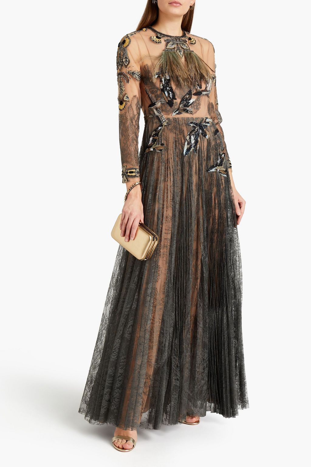 VALENTINO GARAVANI Embellished pleated silk-tulle gown