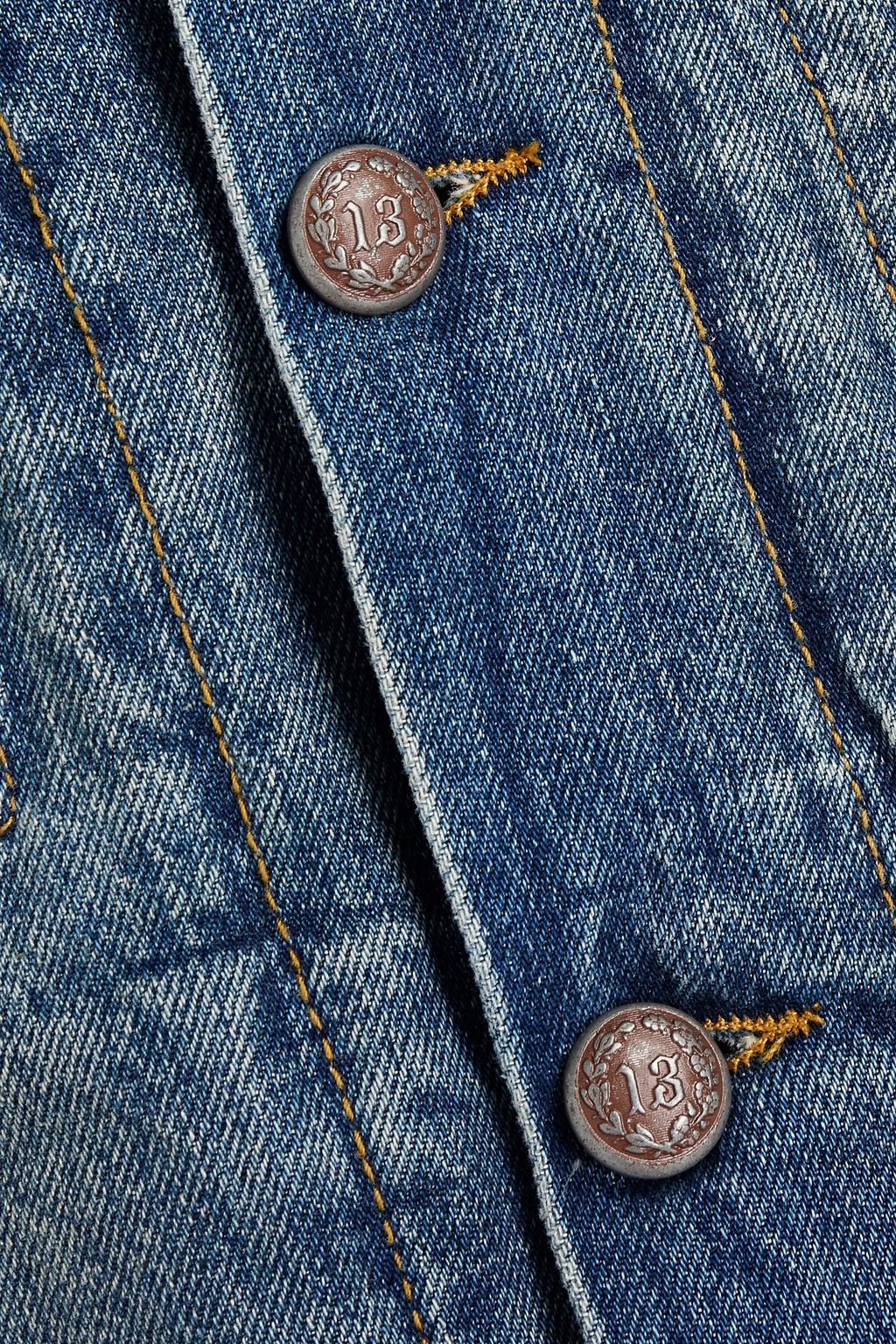 R13 Leather-paneled distressed denim jacket