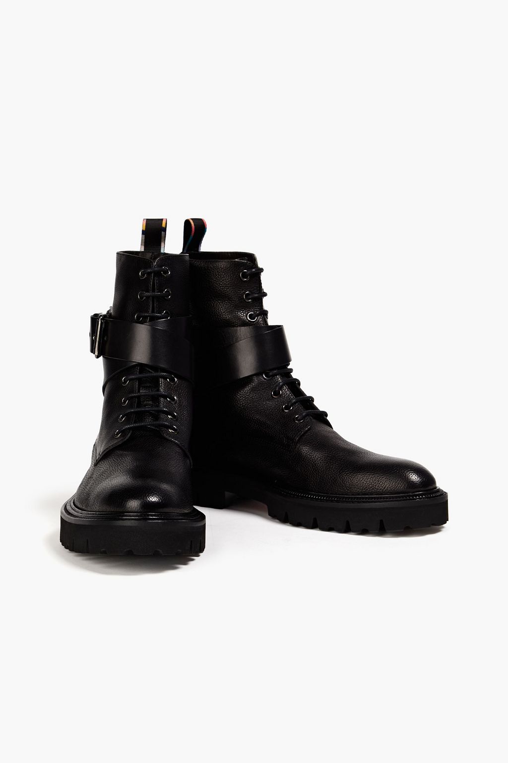 PAUL SMITH Buckled textured-leather combat boots