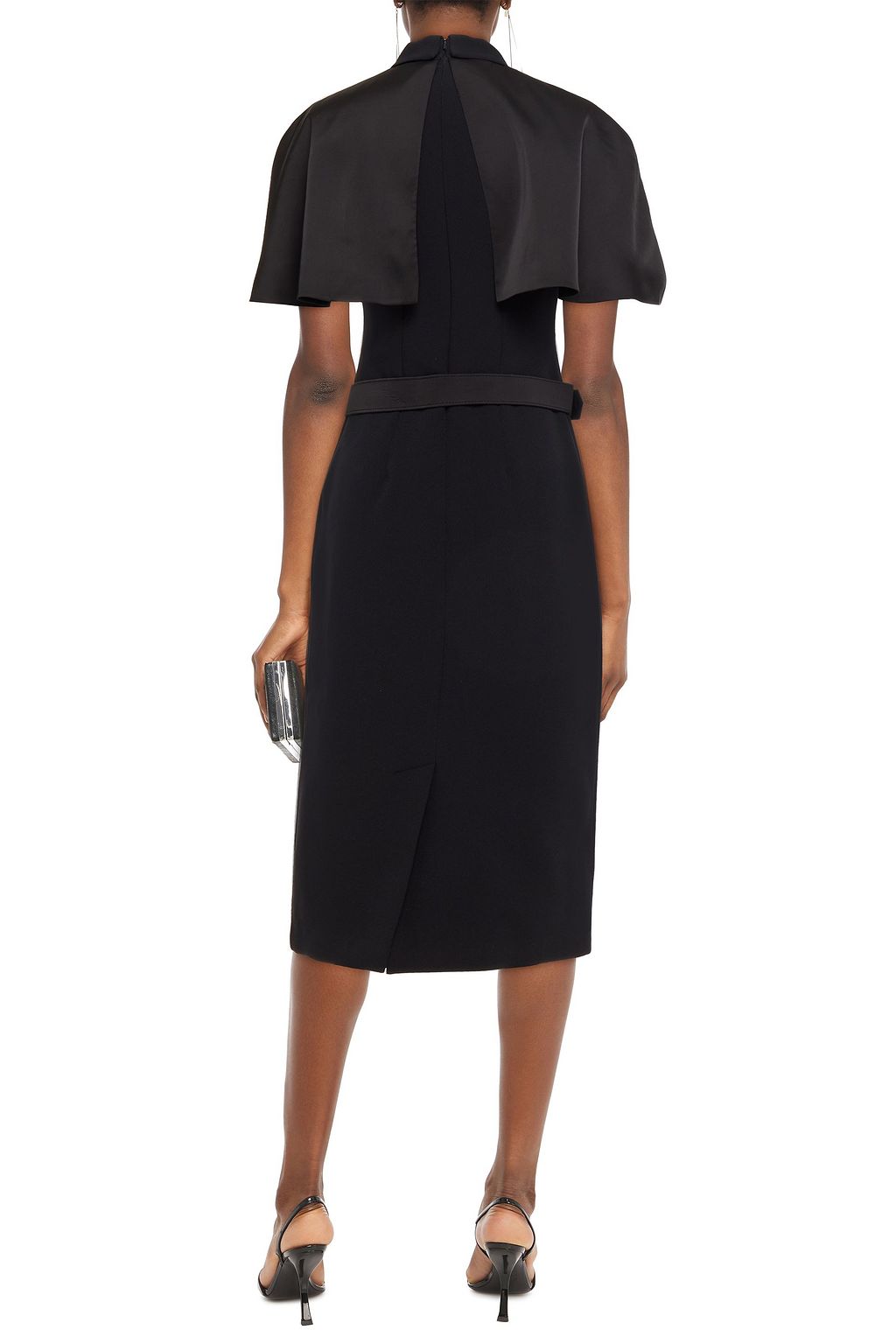SAFIYAA Giada cape-effect belted crepe and satin midi dress