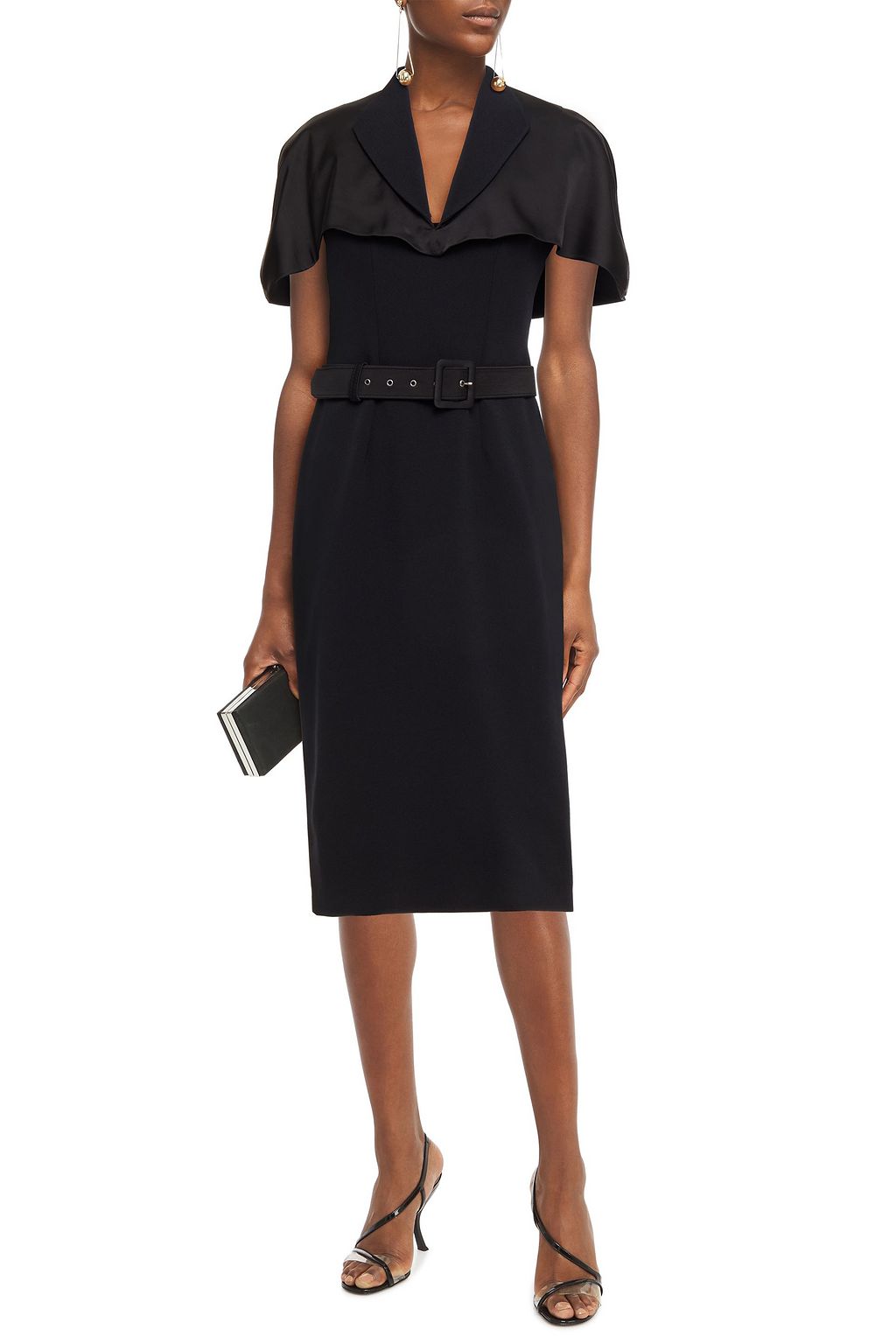 SAFIYAA Giada cape-effect belted crepe and satin midi dress