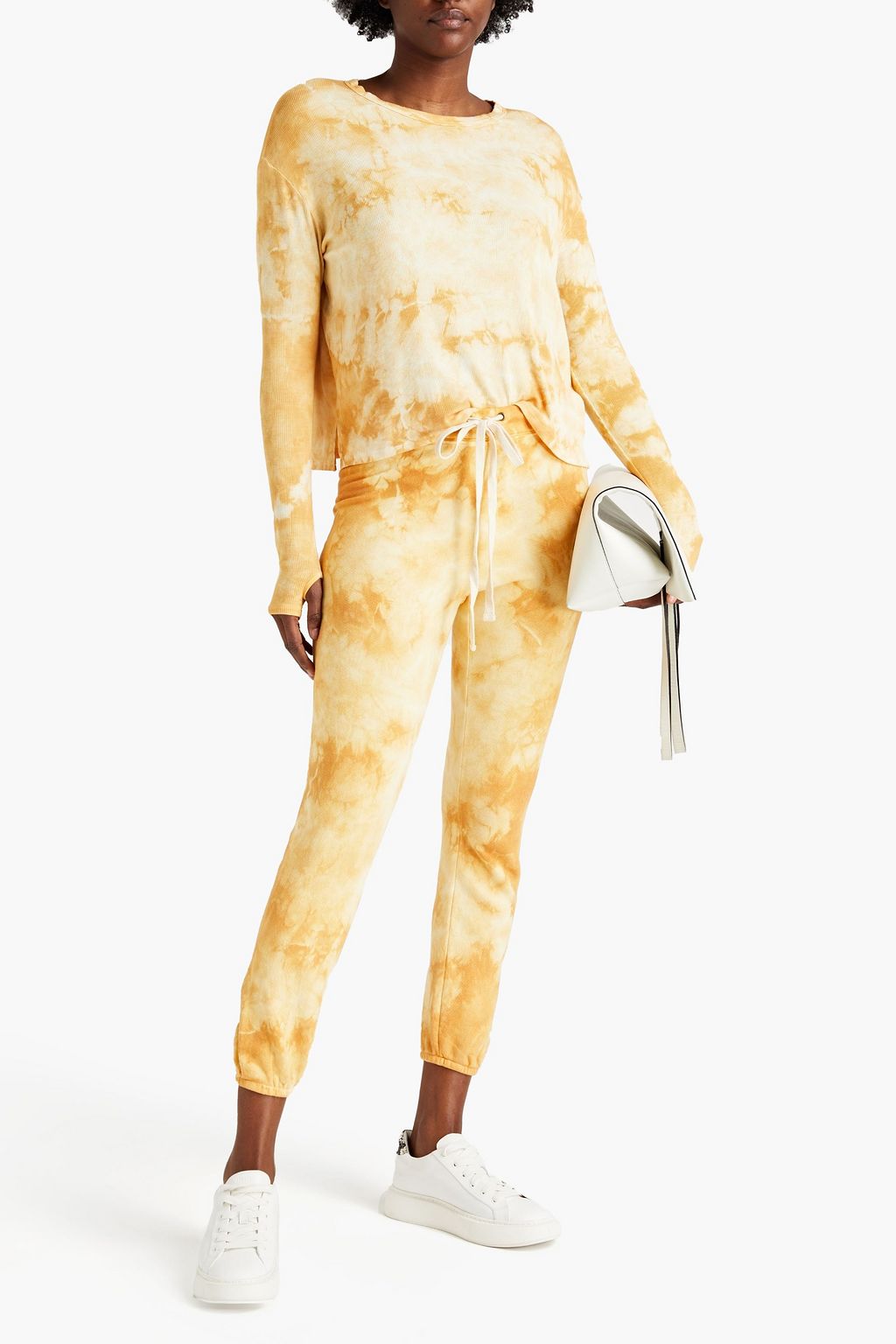 ENZA COSTA Tie-dyed French cotton-blend terry track pants