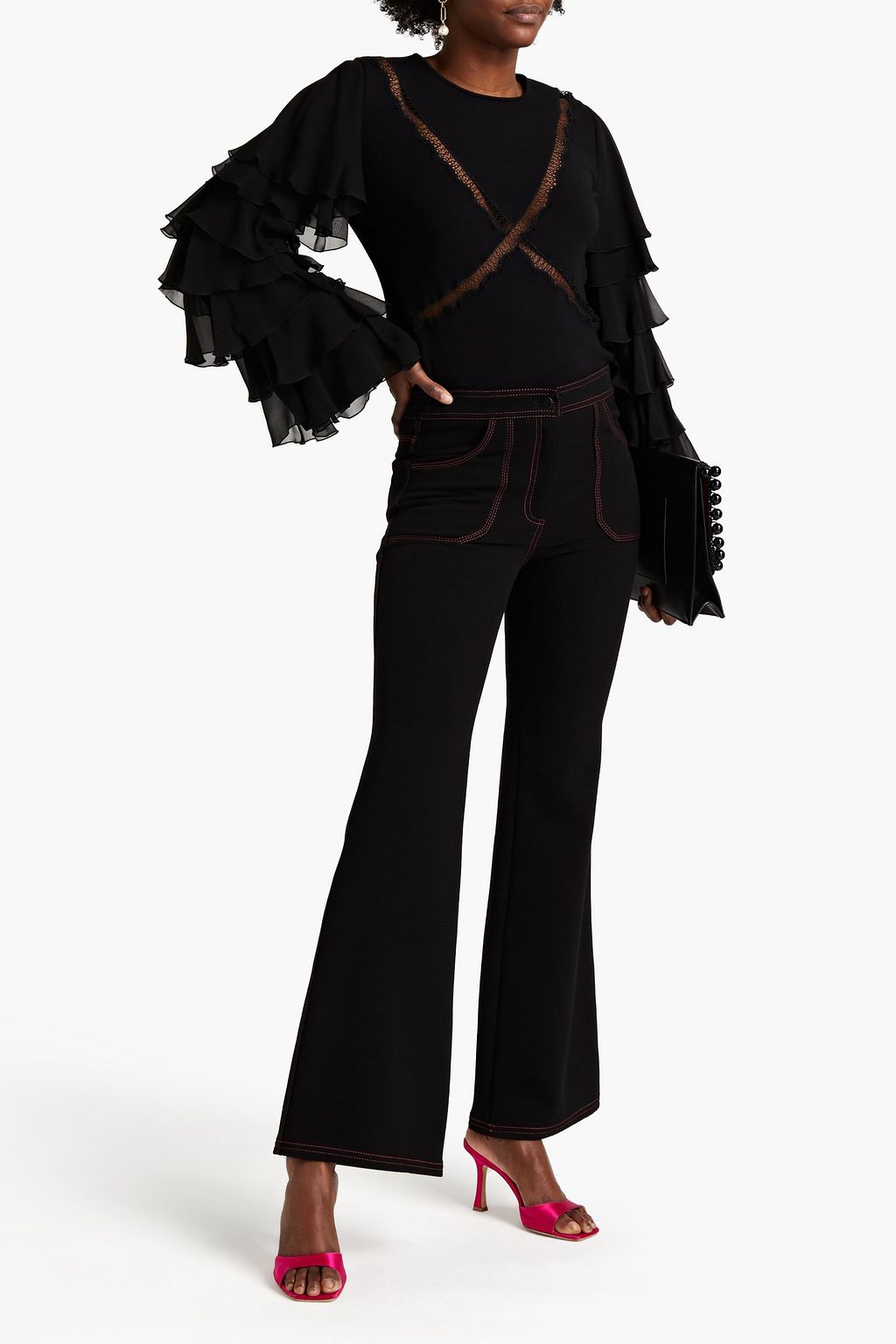 GIAMBATTISTA VALLI Georgette-paneled knitted sweater