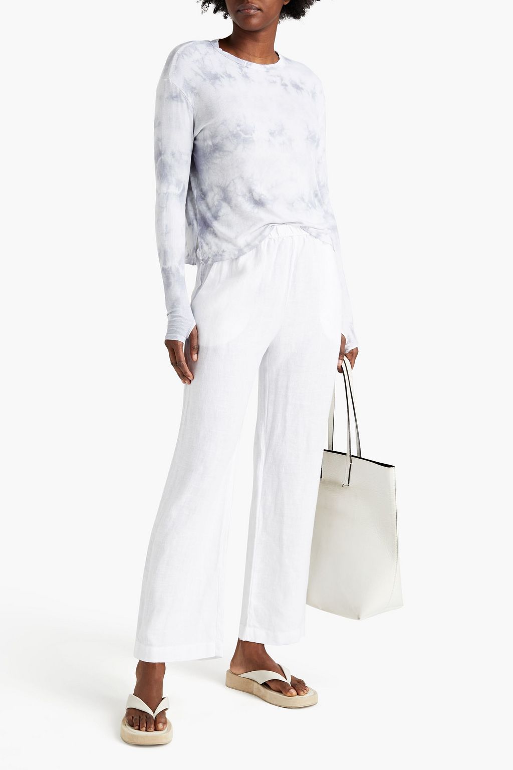 ENZA COSTA Tie-dyed ribbed jersey top