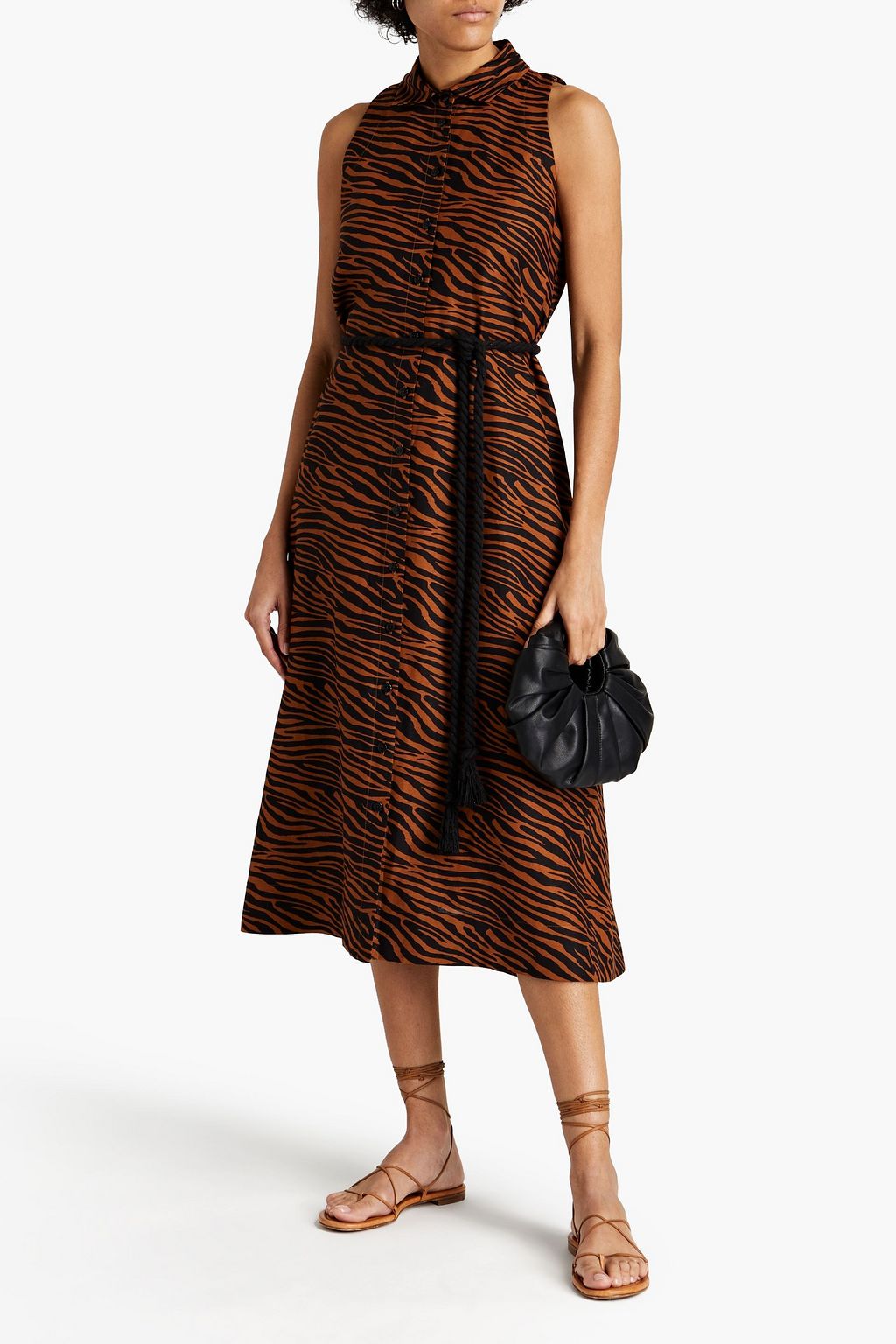 LISA MARIE FERNANDEZ Belted printed linen-blend midi dress