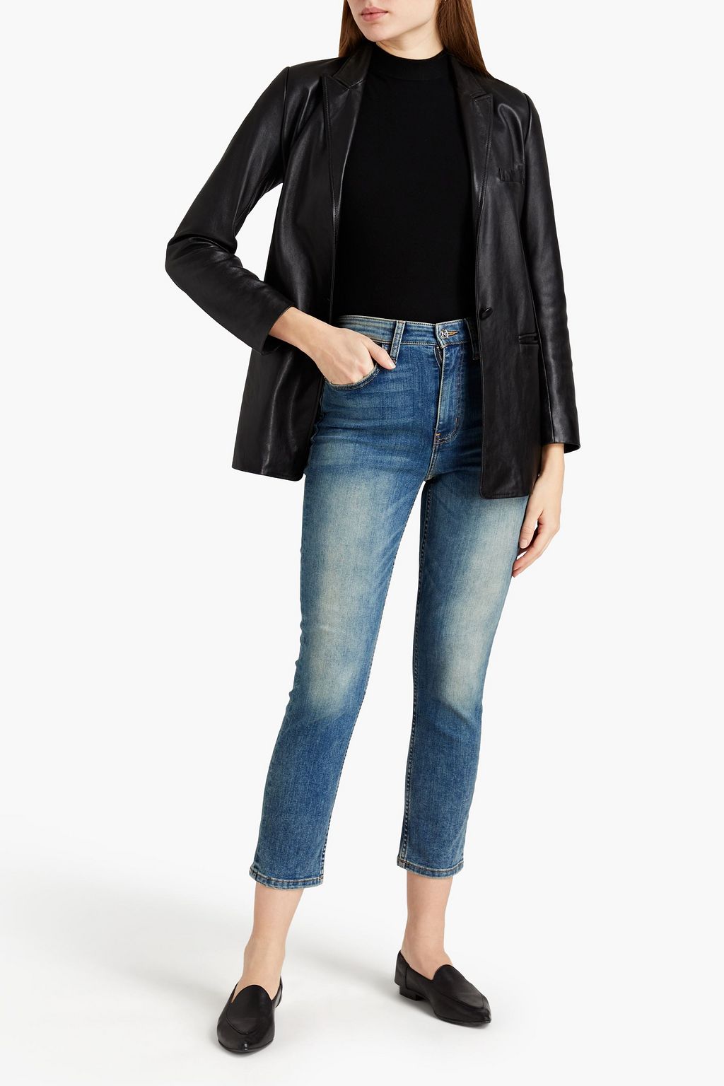 CURRENT/ELLIOTT Cropped faded high-rise skinny jeans