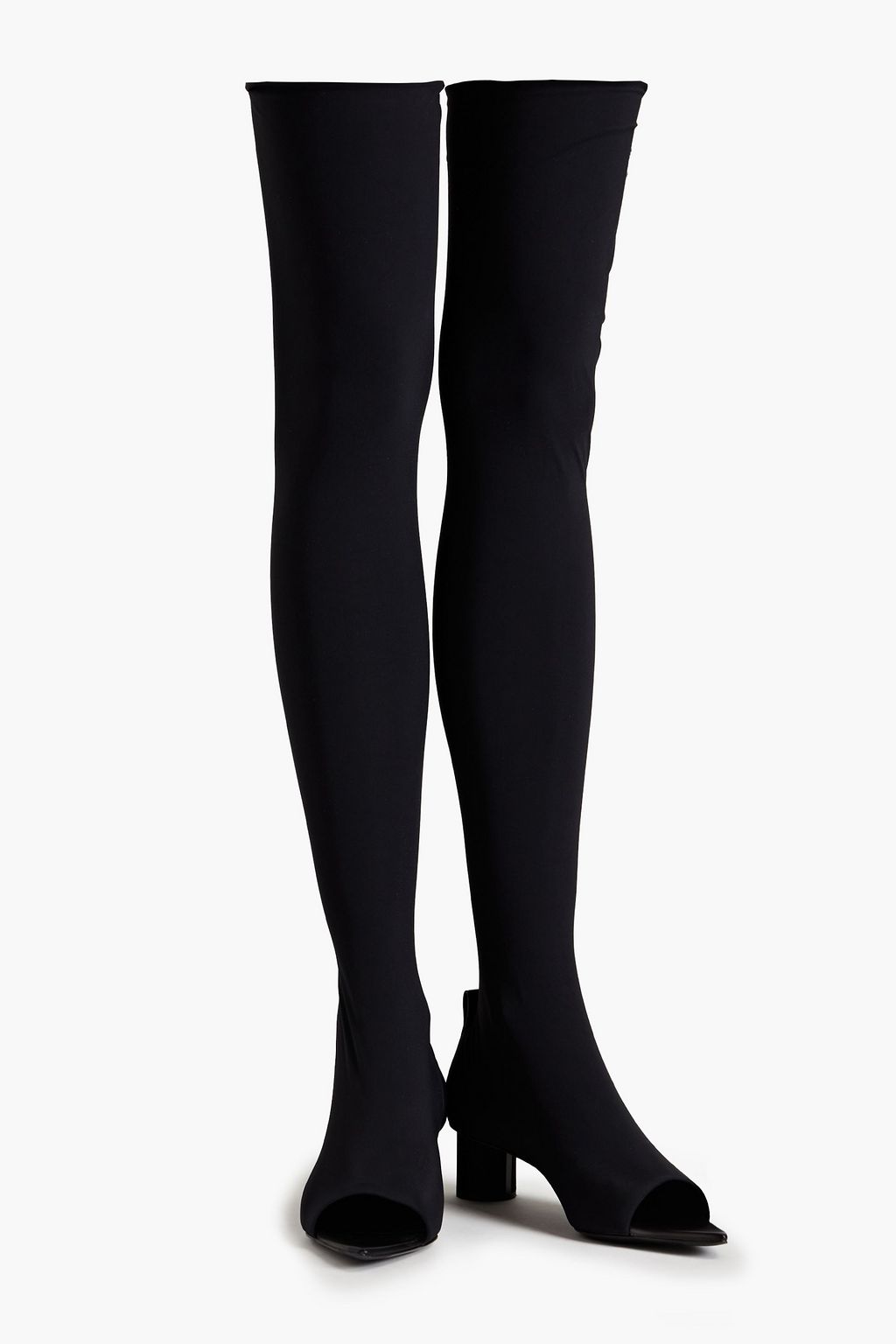 JIL SANDER Leather-paneled jersey thigh boots