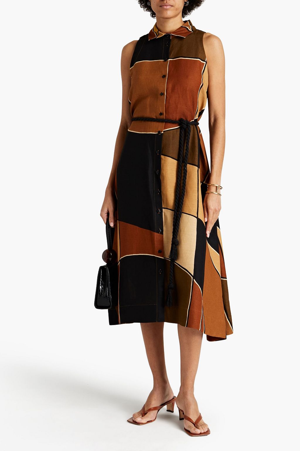 LISA MARIE FERNANDEZ Belted printed linen-blend midi dress