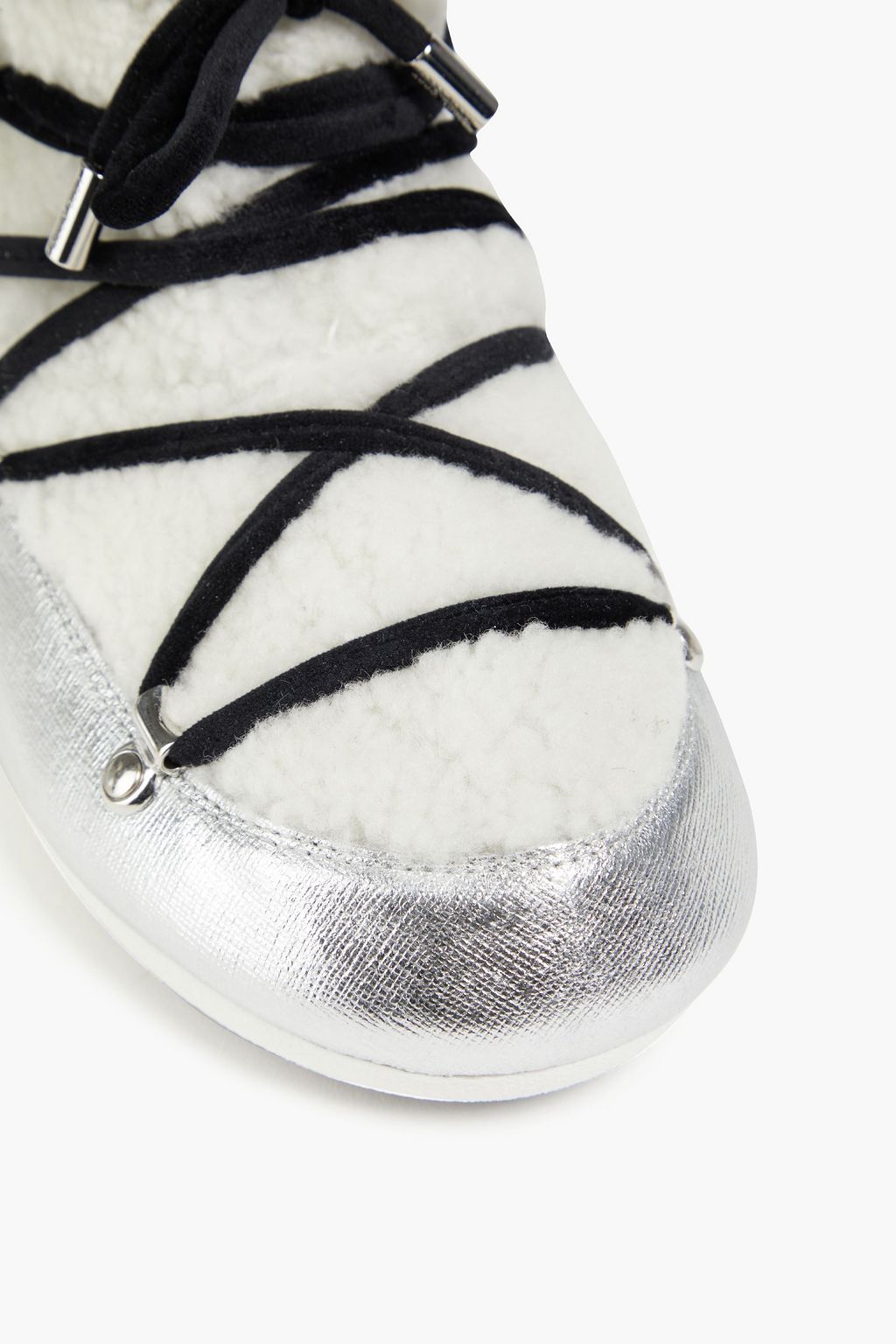 MOON BOOT Shearling and metallic leather snow boots