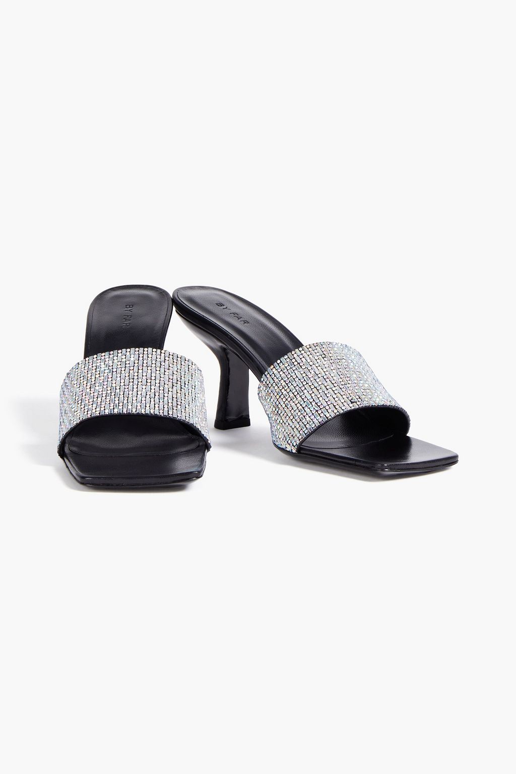 BY FAR Dylan crystal-embellished metallic leather mules