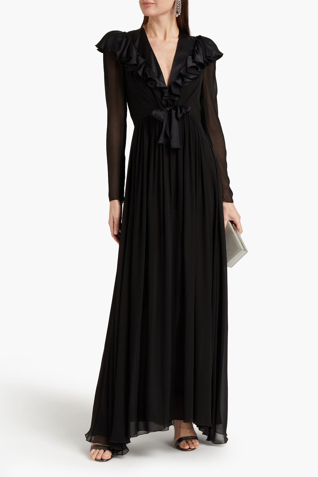 GIAMBATTISTA VALLI Ruffled satin-trimmed silk crepe de chine maxi dress