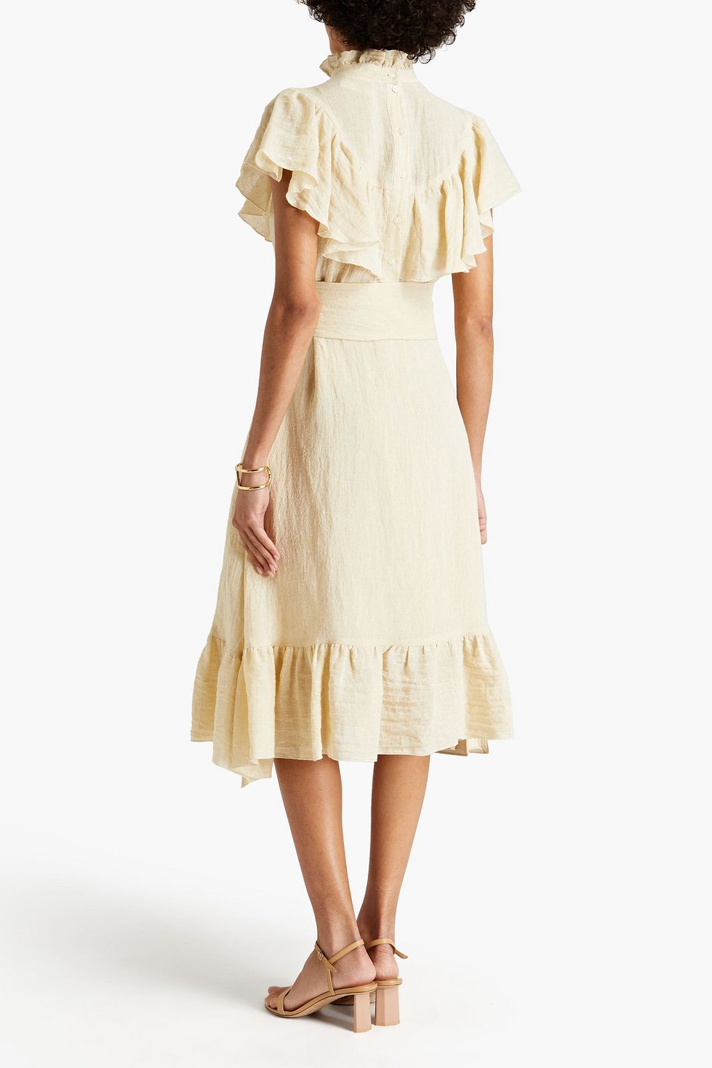 LISA MARIE FERNANDEZ Ruffled linen-blend gauze midi dress