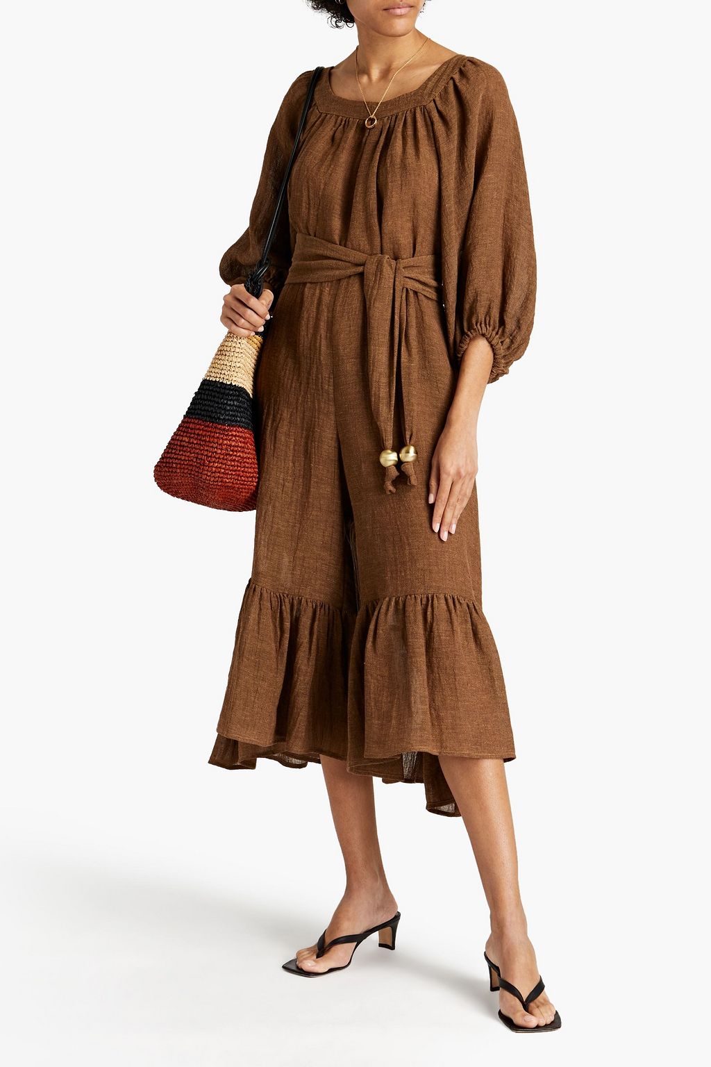 LISA MARIE FERNANDEZ Cropped gathered linen-blend jumpsuit