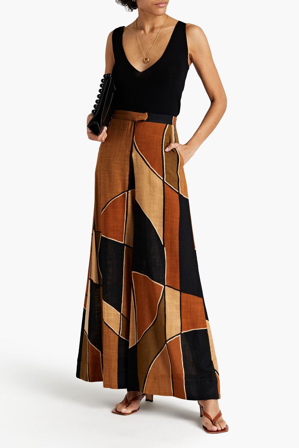 Brown Printed cotton-gauze wide-leg pants | LISA MARIE FERNANDEZ | THE ...