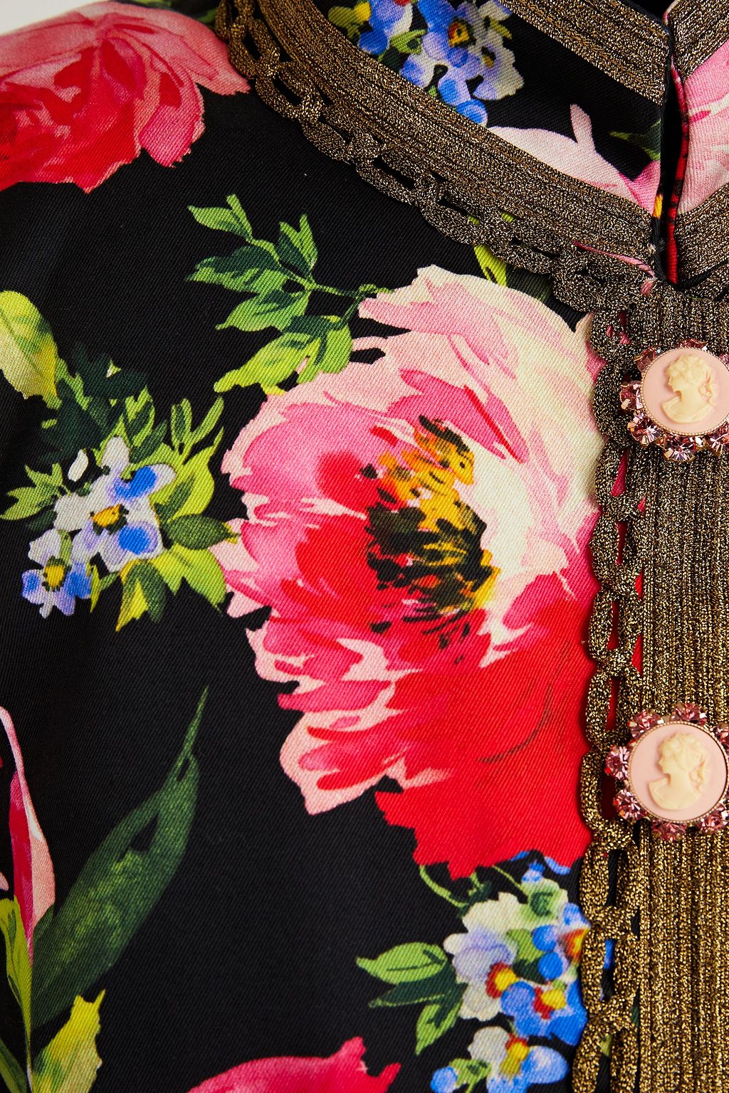 DOLCE&GABBANA Verzierte Jacke aus Gabardine aus einer Baumwollmischung mit floralem Print und Lamé-Besatz