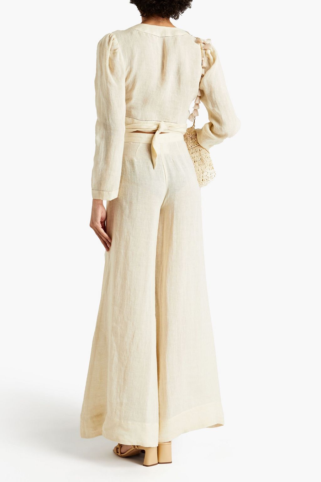 LISA MARIE FERNANDEZ Cropped linen-gauze wrap top