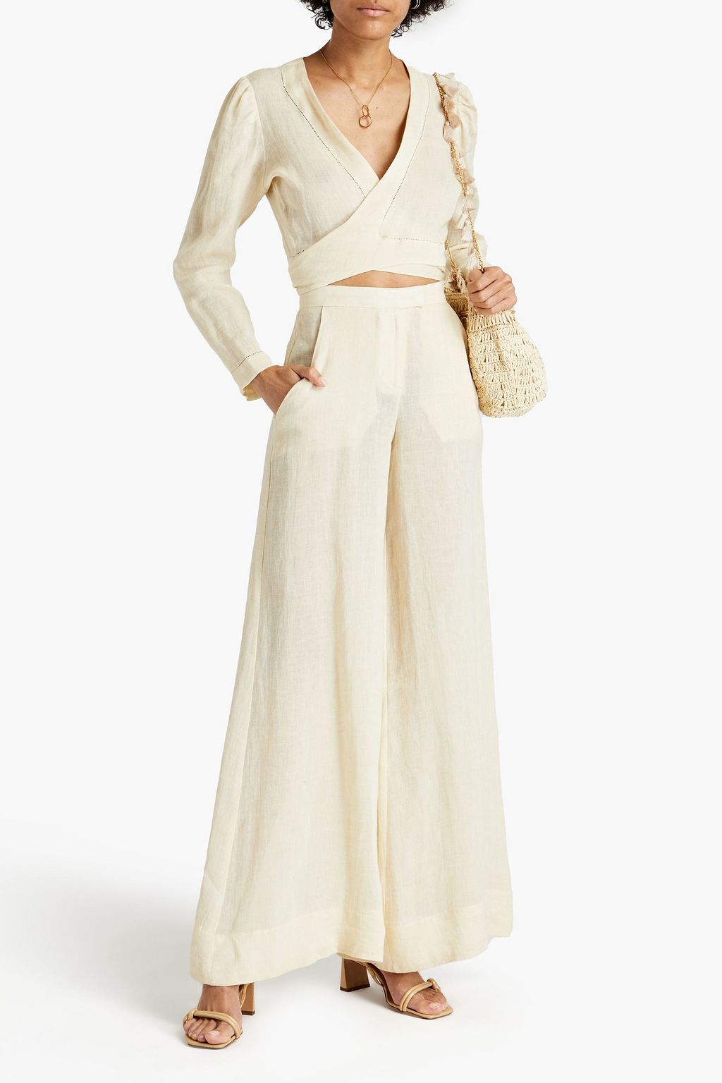 LISA MARIE FERNANDEZ Cropped linen-gauze wrap top