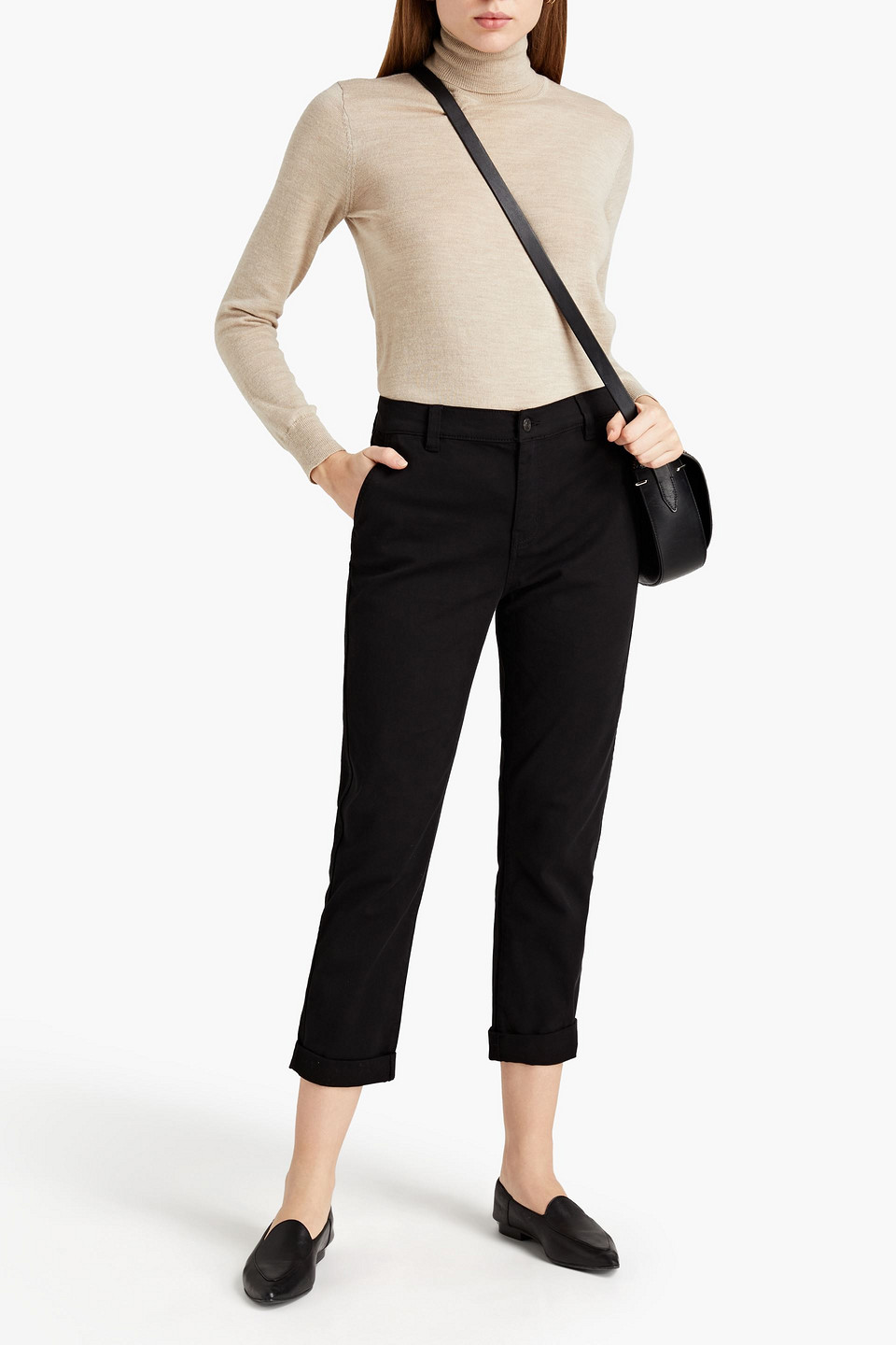 Current Elliott Cropped Cotton-blend Gabardine Slim-leg Trousers In Black