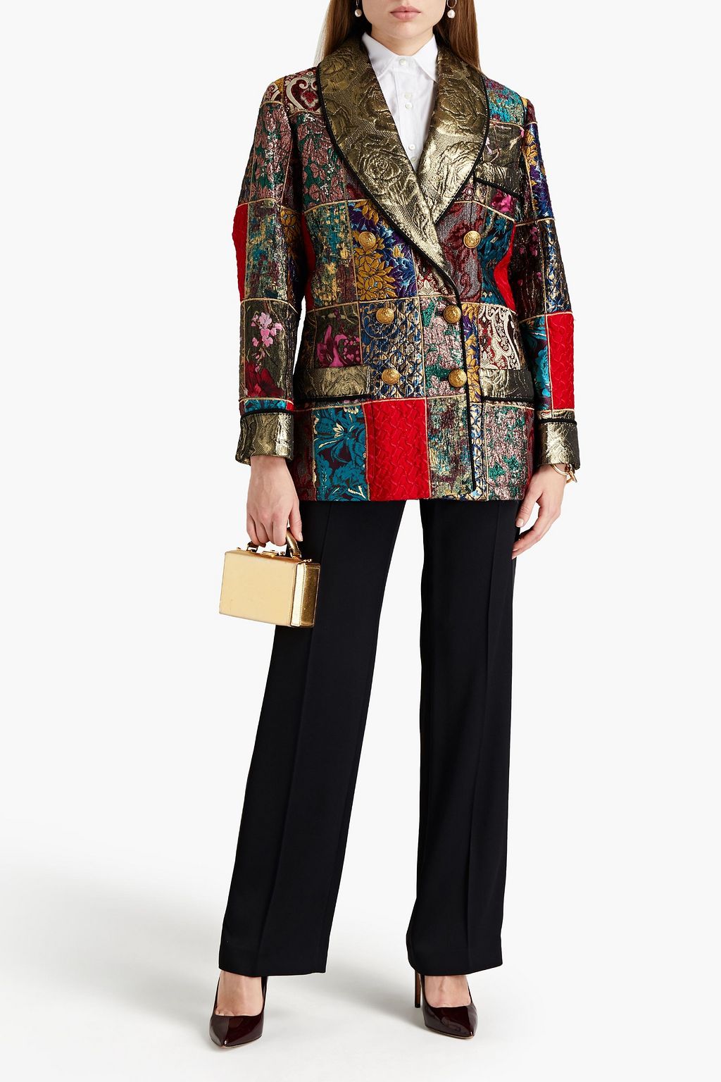 DOLCE&GABBANA Double-breasted patchwork-effect brocade coat