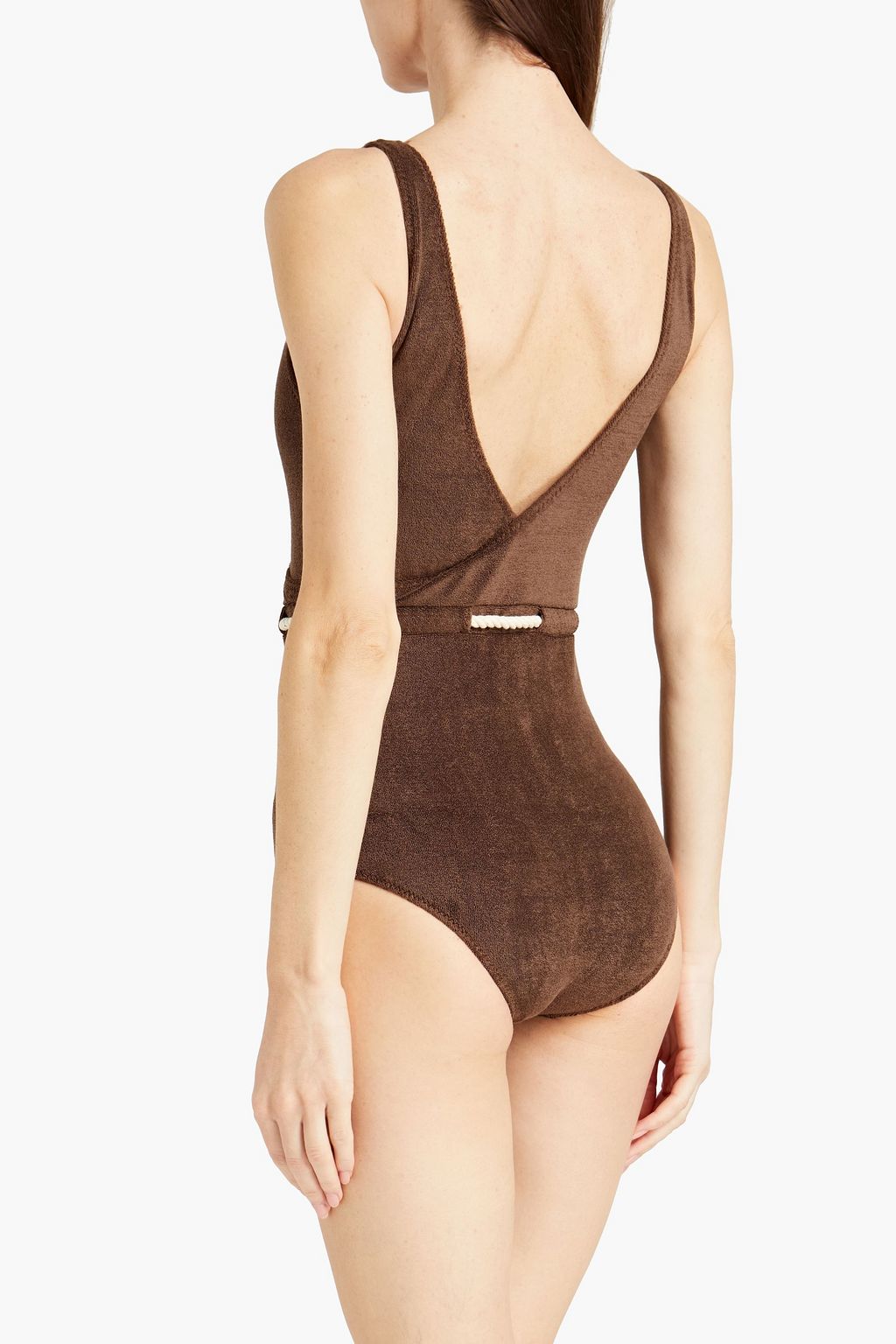LISA MARIE FERNANDEZ Wrap-effect belted cotton-blend terry swimsuit
