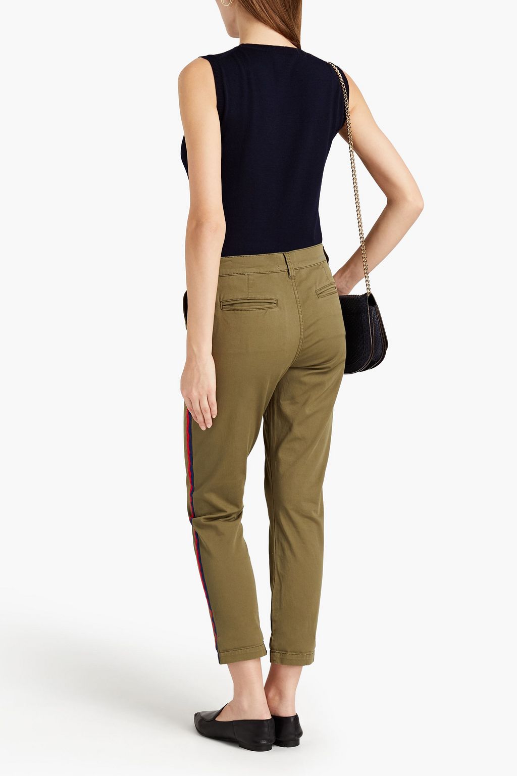 CURRENT/ELLIOTT Cropped striped cotton-twill tapered pants
