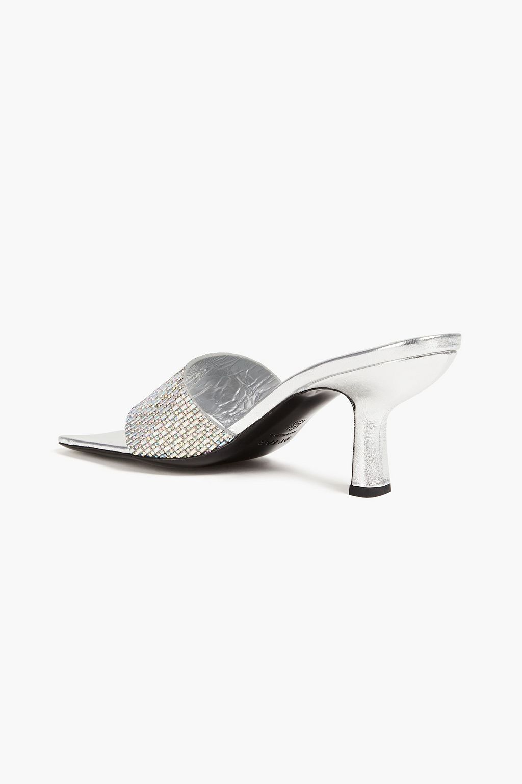 BY FAR Dylan crystal-embellished metallic leather mules