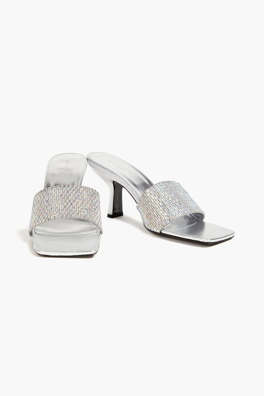BY FAR Dylan crystal-embellished metallic leather mules