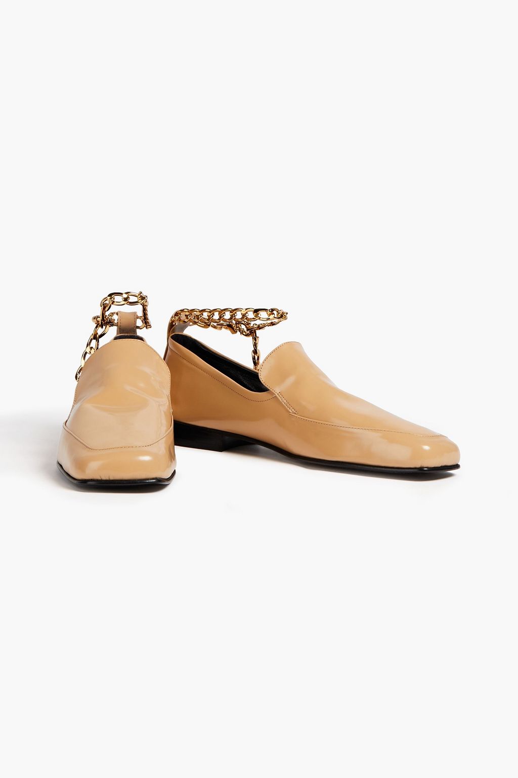 BY FAR Nick chain-trimmed glossed-leather loafers