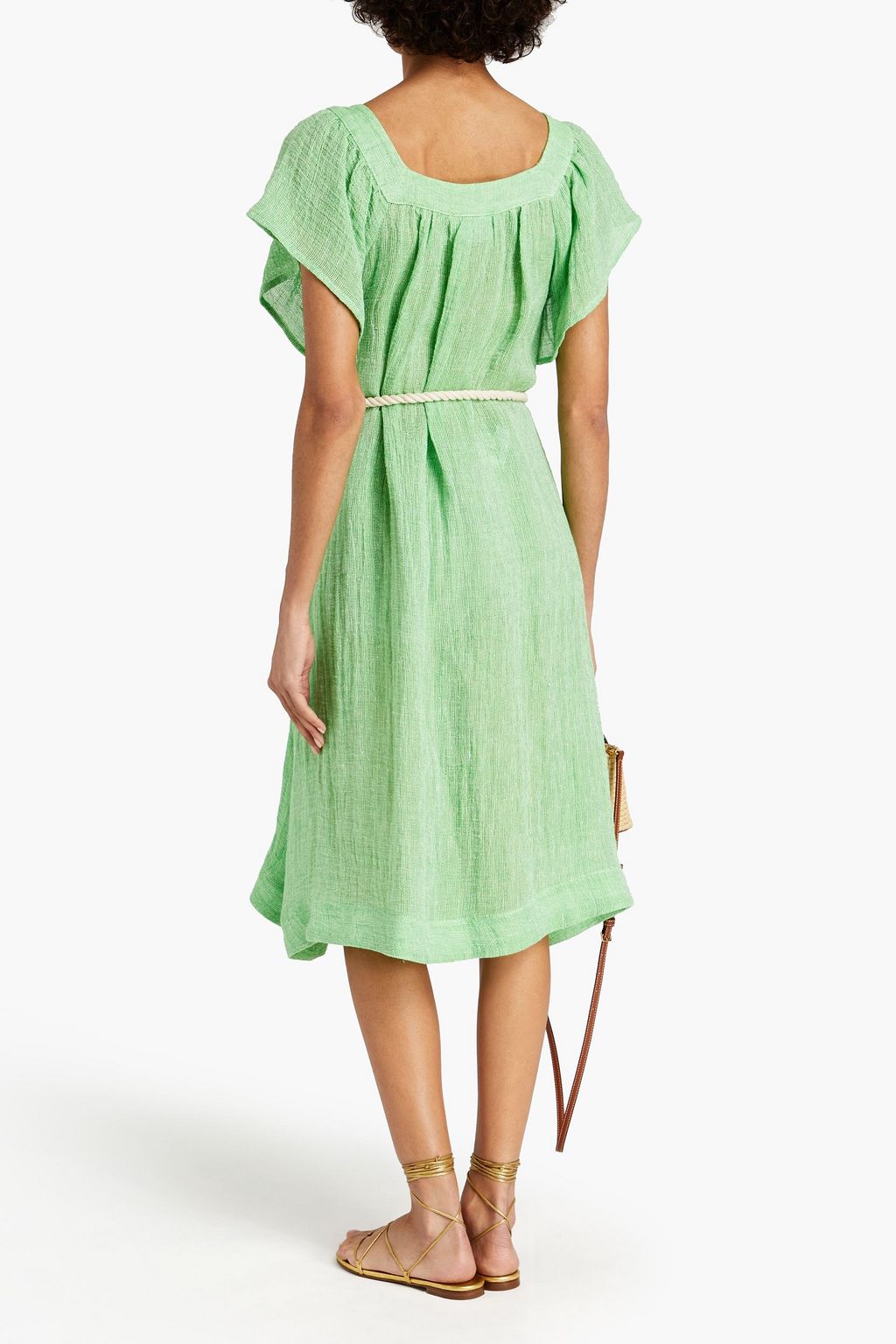 LISA MARIE FERNANDEZ Belted gathered linen-blend gauze midi dress