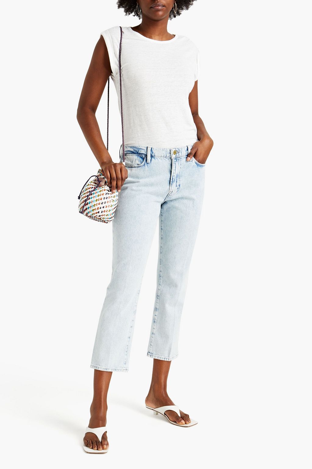 FRAME Le High Straight cropped distressed high-rise straight-leg jeans