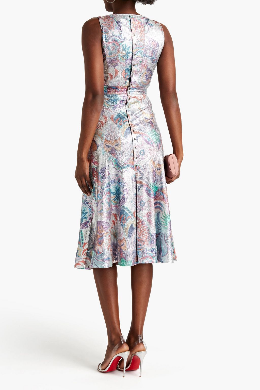 RABANNE Pleated lamé midi dress