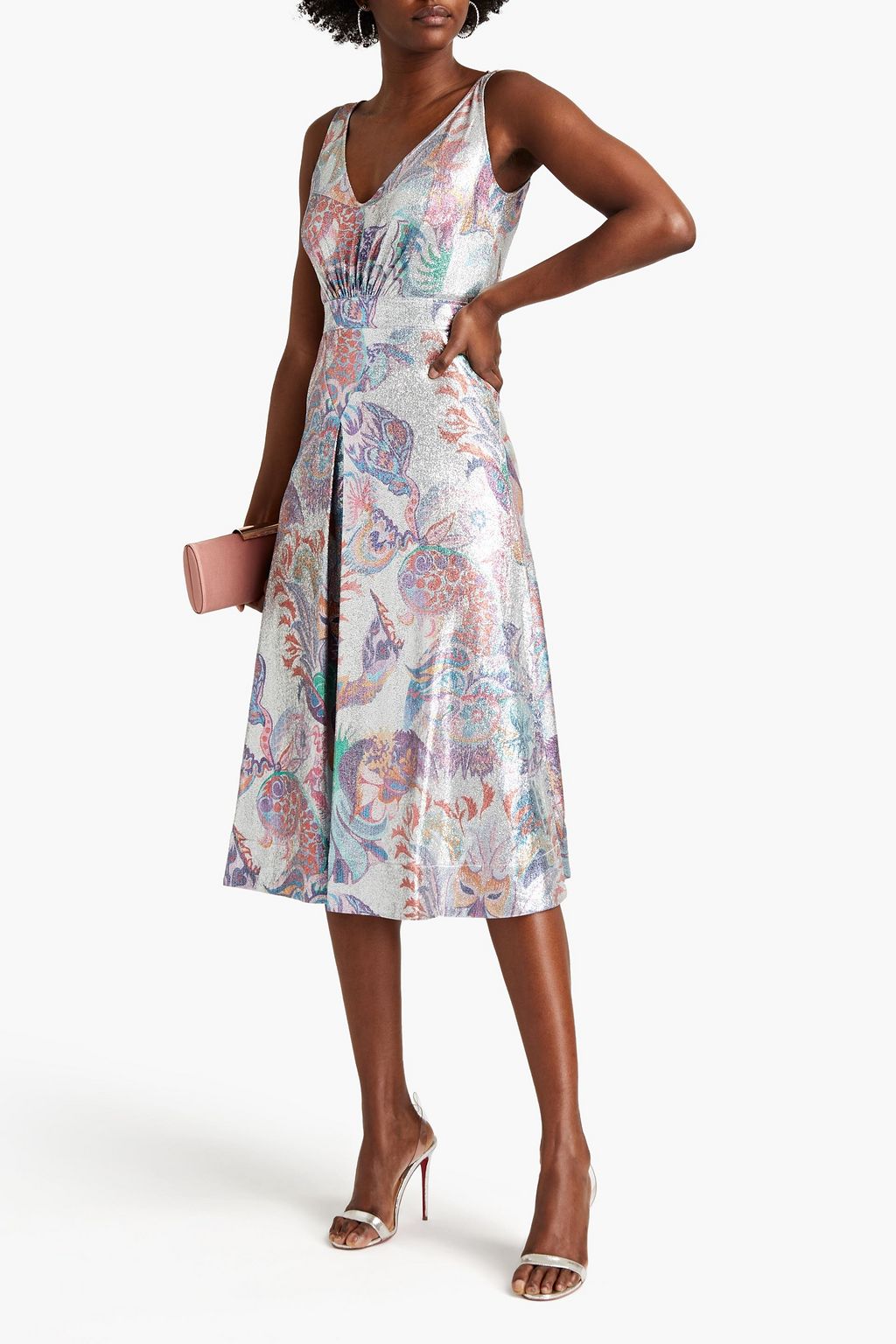 RABANNE Pleated lamé midi dress