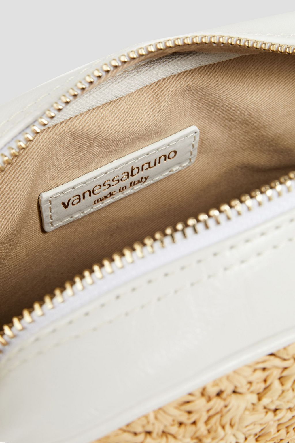 VANESSA BRUNO Raffia-paneled leather shoulder bag
