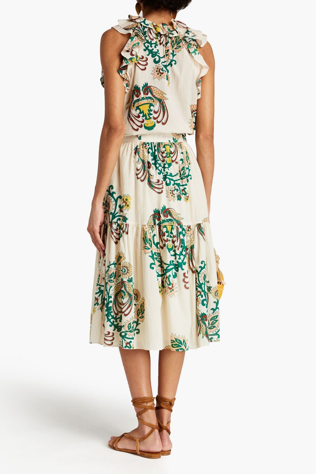 VANESSA BRUNO Belted gathered printed cotton midi skirt