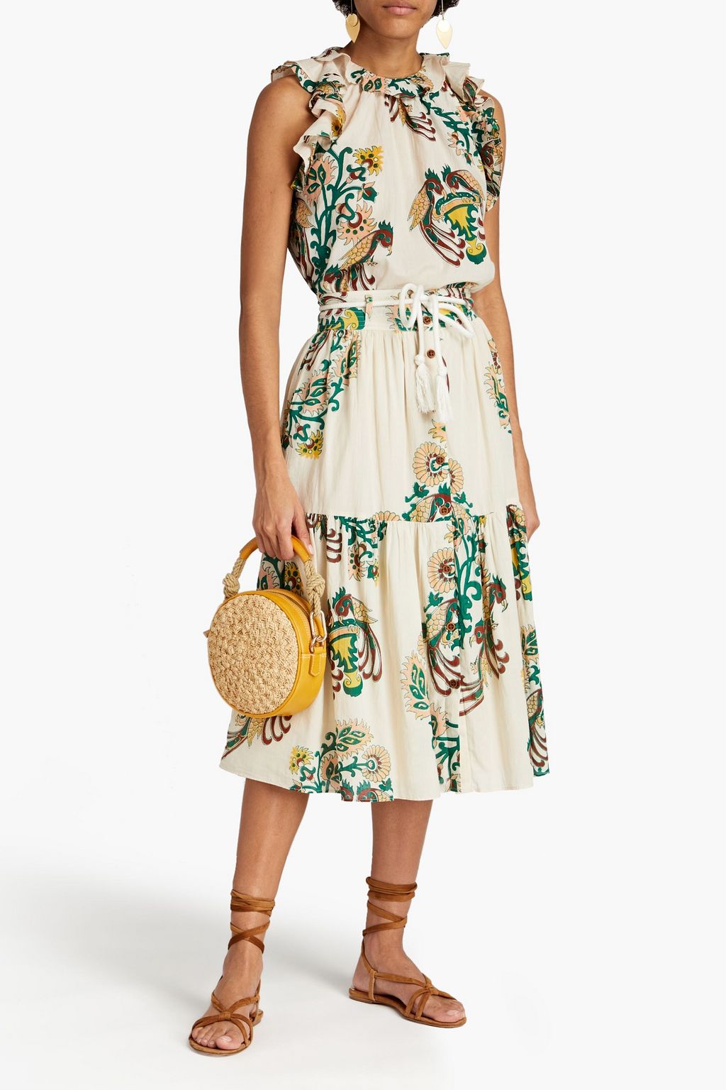 VANESSA BRUNO Belted gathered printed cotton midi skirt