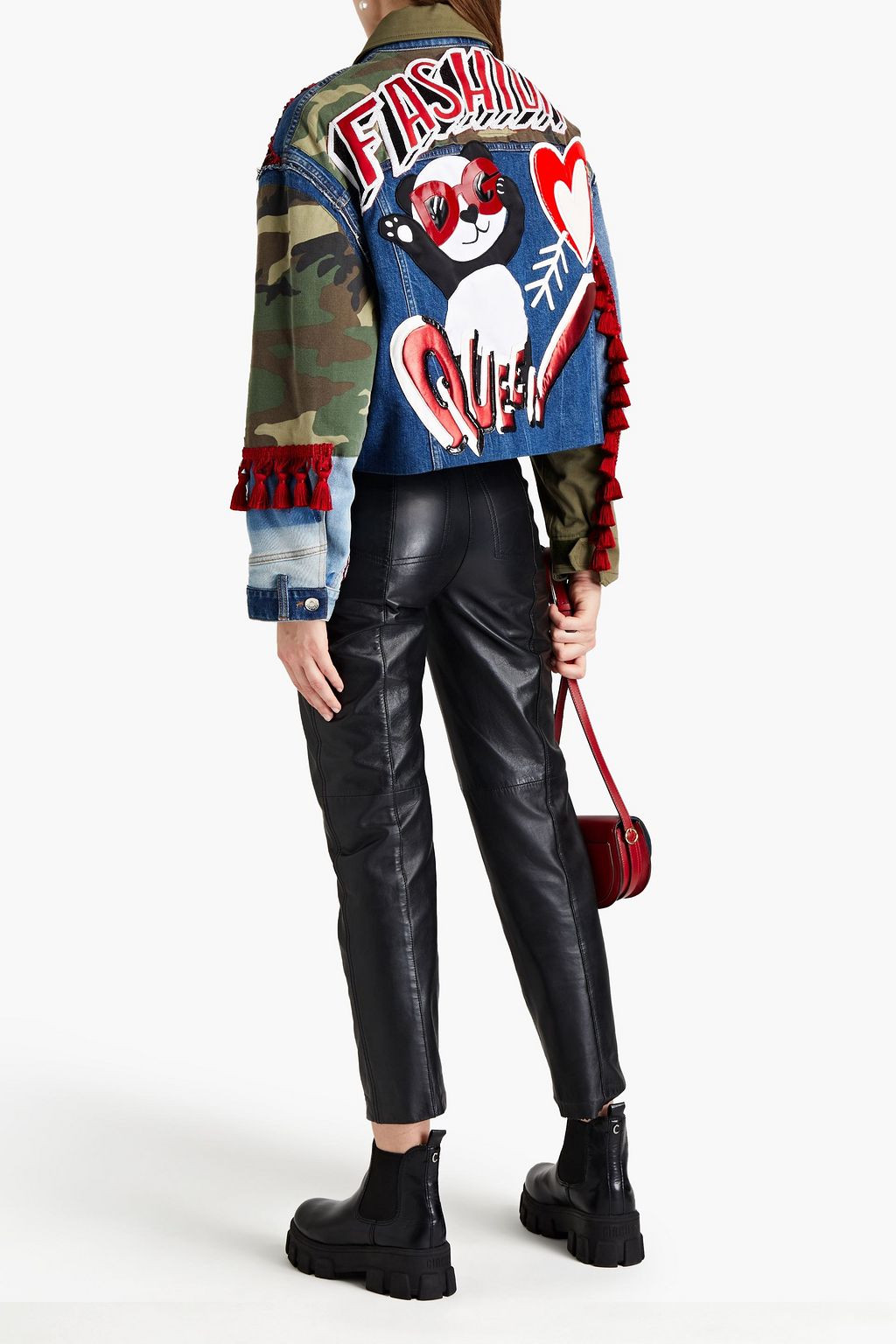 DOLCE&GABBANA Paneled appliquéd denim and printed twill jacket