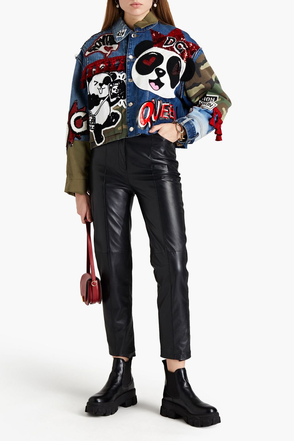 DOLCE&GABBANA Paneled appliquéd denim and printed twill jacket