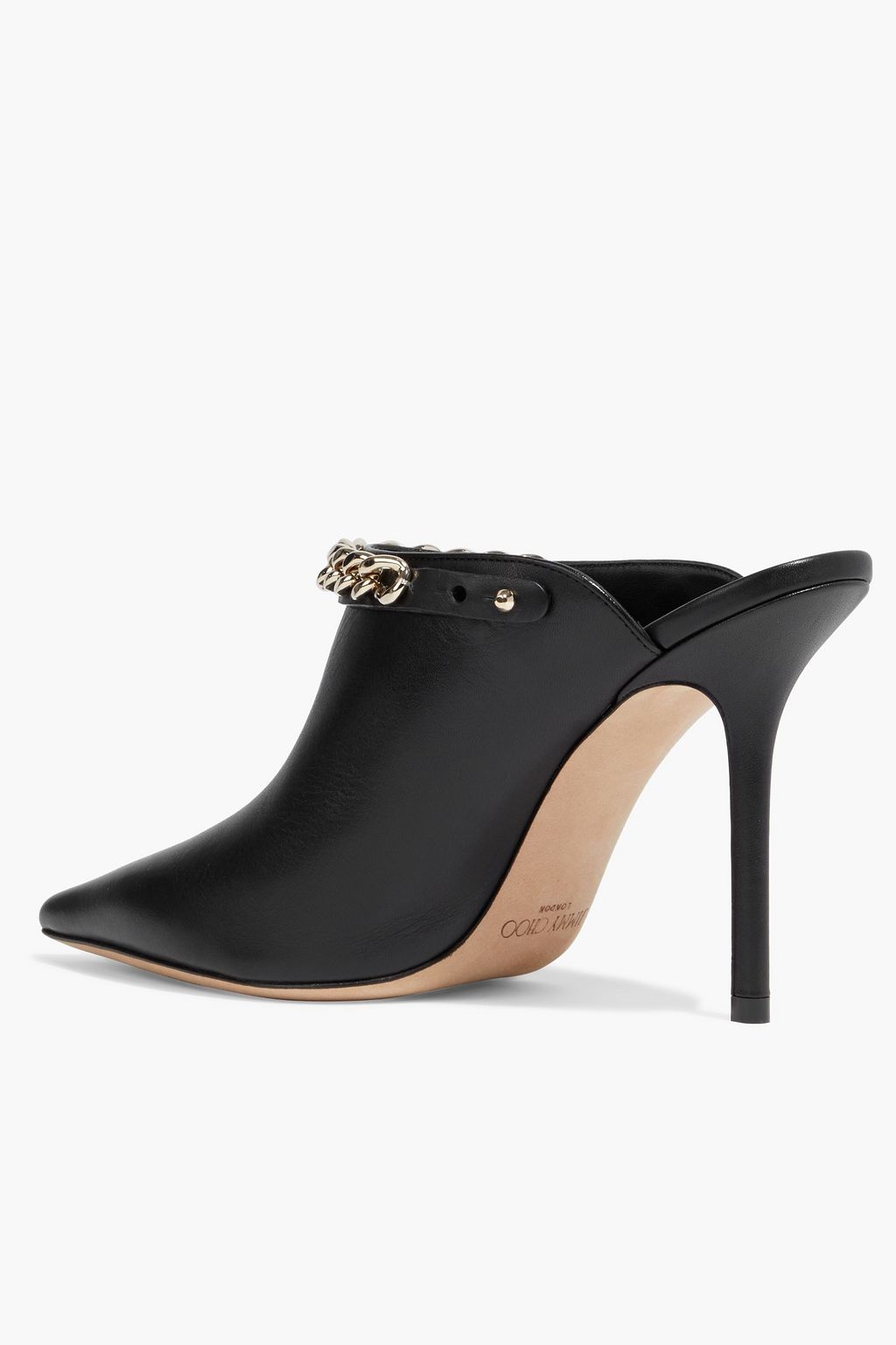JIMMY CHOO Lexx 100 chain-trimmed leather mules