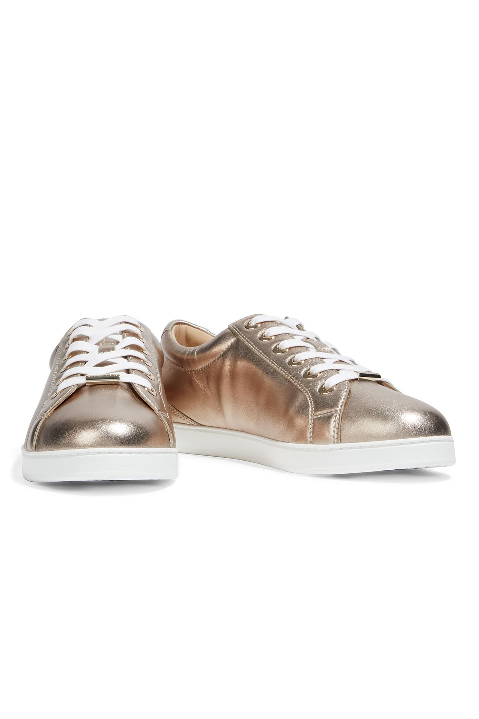 Jimmy Choo Cash Studded Metallic Textured-leather Sneakers In Rose Gold