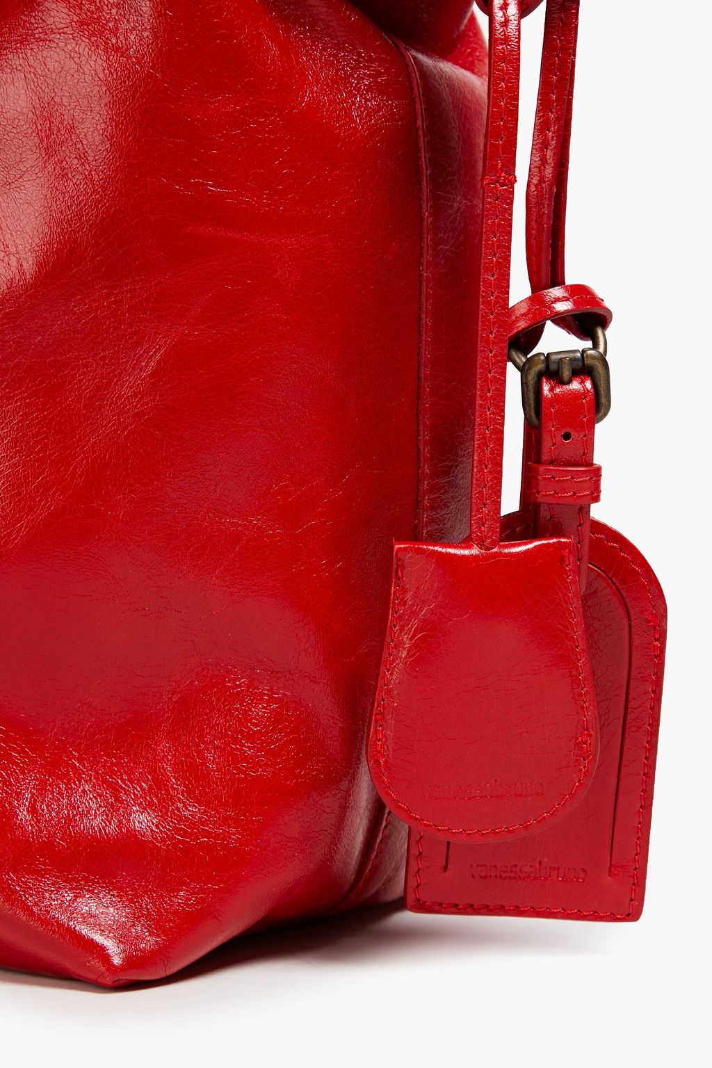 VANESSA BRUNO Eyelet-embellished crinkled patent-leather tote