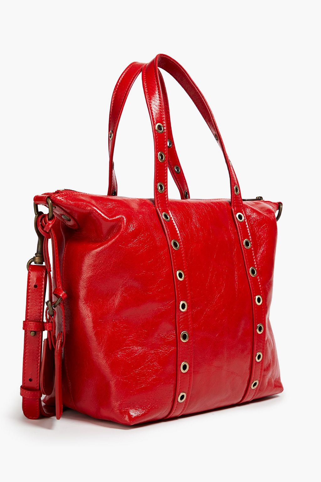 VANESSA BRUNO Eyelet-embellished crinkled patent-leather tote