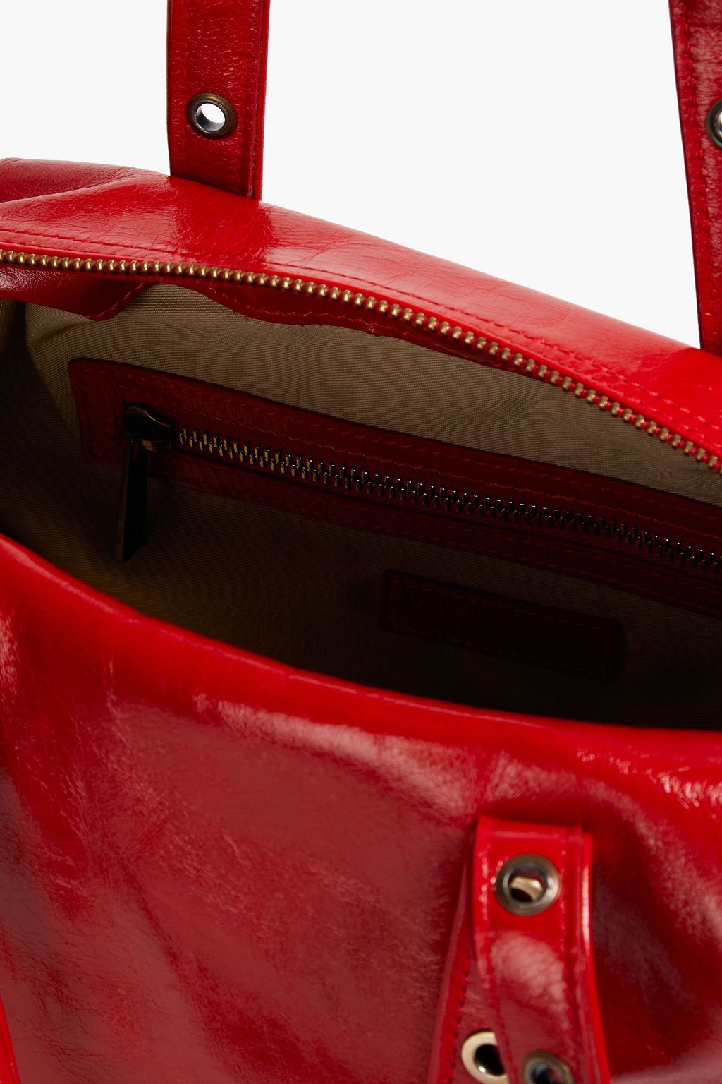 VANESSA BRUNO Eyelet-embellished crinkled patent-leather tote