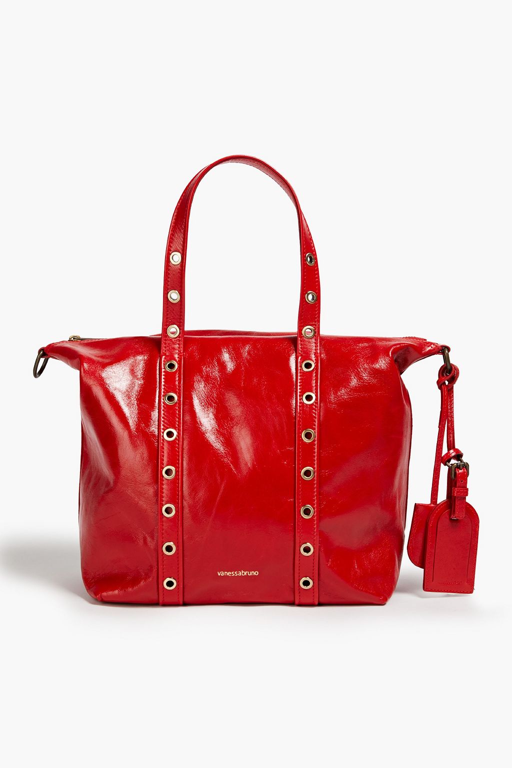 VANESSA BRUNO Eyelet-embellished crinkled patent-leather tote