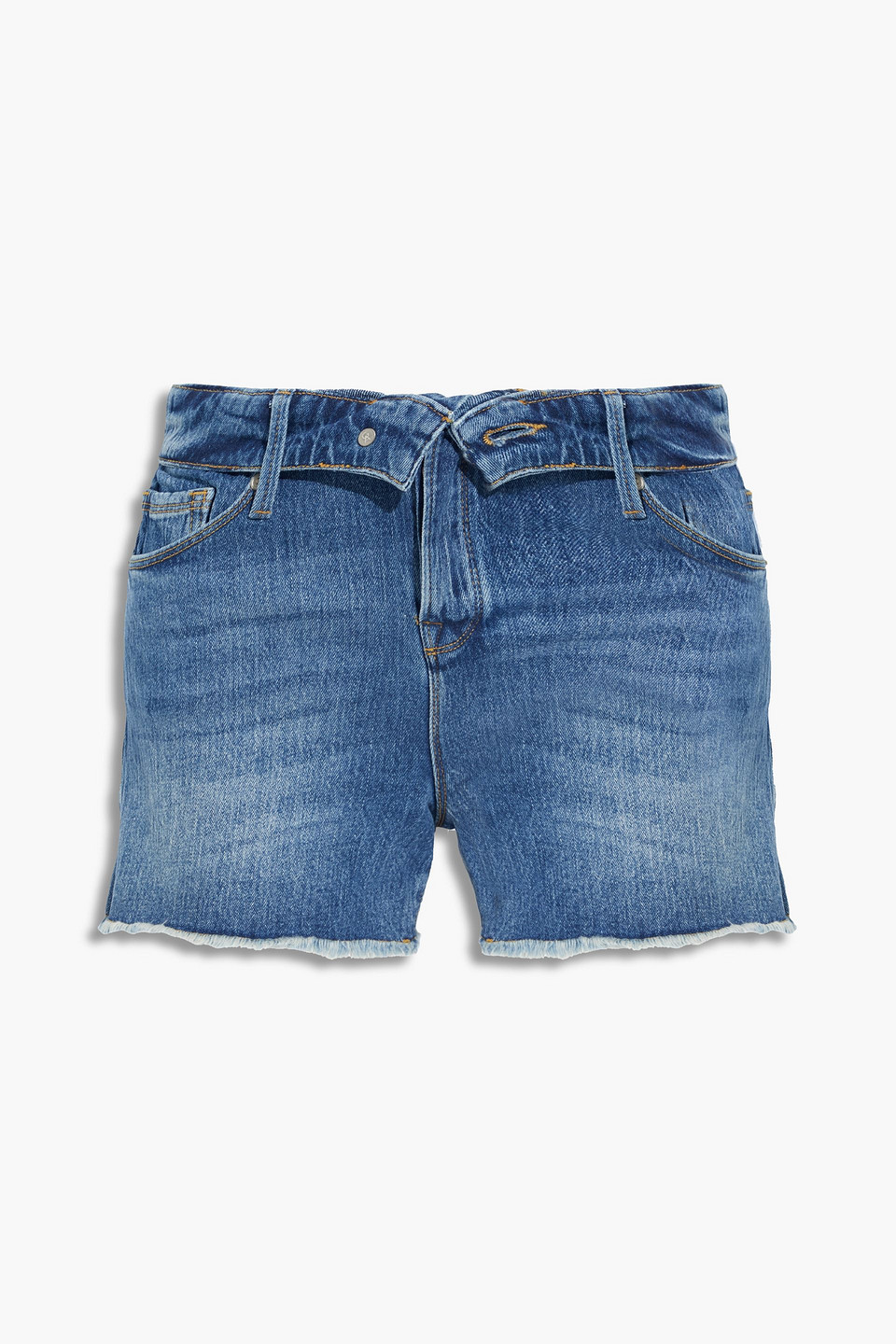 good american - the cutoff foldover frayed denim shorts - blue - 29